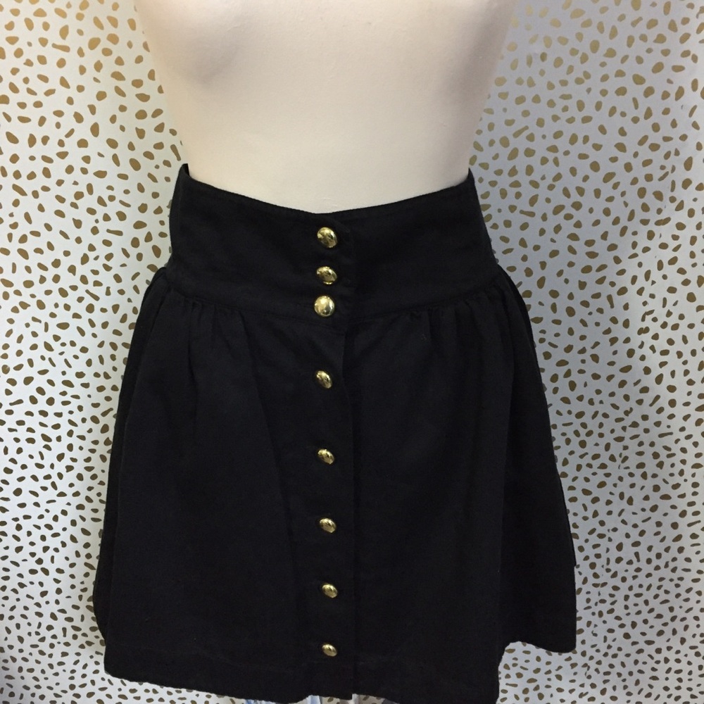 H&M Black Pleated Skirt With Gold Buttons